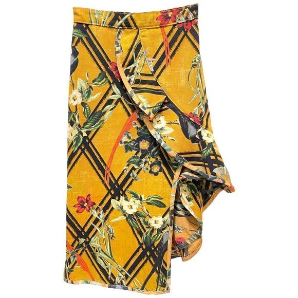 PATBO Floral Printed Knee-Length Ruffle Embellished Skirt with Slit | US 2| - Picture 6 of 12